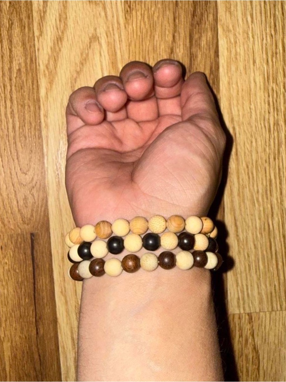 Wooden Bead Stretch Bracelet Set - Natural Tan, Brown & Black - Picture 2 of 5